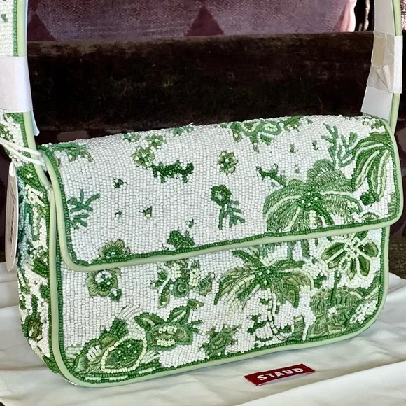NWT Staud Beaded Tommy Shoulder Bag Clover Toile π Rare Find π - Picture 6 of 16